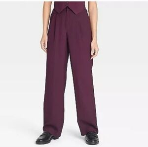 A New Day Women's Burgundy High-Rise Pleat Front Straight Trousers Pants Size 24